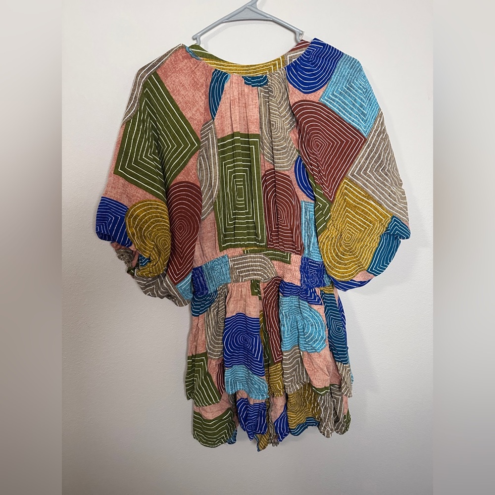 Entro Multicolor Bohemian Dark Salmon Printed Smocked Romper size medium - Picture 7 of 7